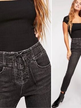 We The Free High-Rise Lace-Up Black Skinny Jeans